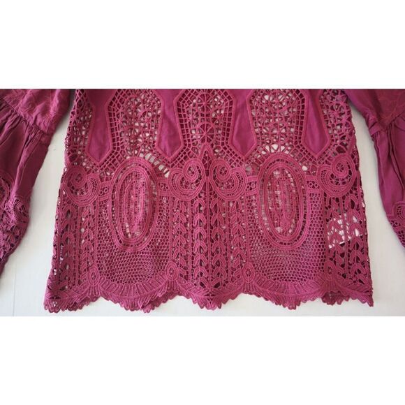Chloe Oliver x Anthropologie Women's Sz XS Purple Lace Embroidered Boho Blouse - Picture 5 of 12